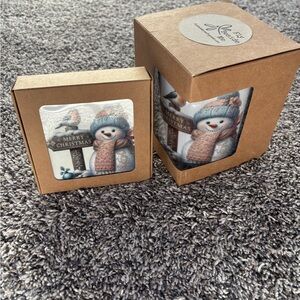 {Handmade} Christmas Snowman mug and 4 coasters set